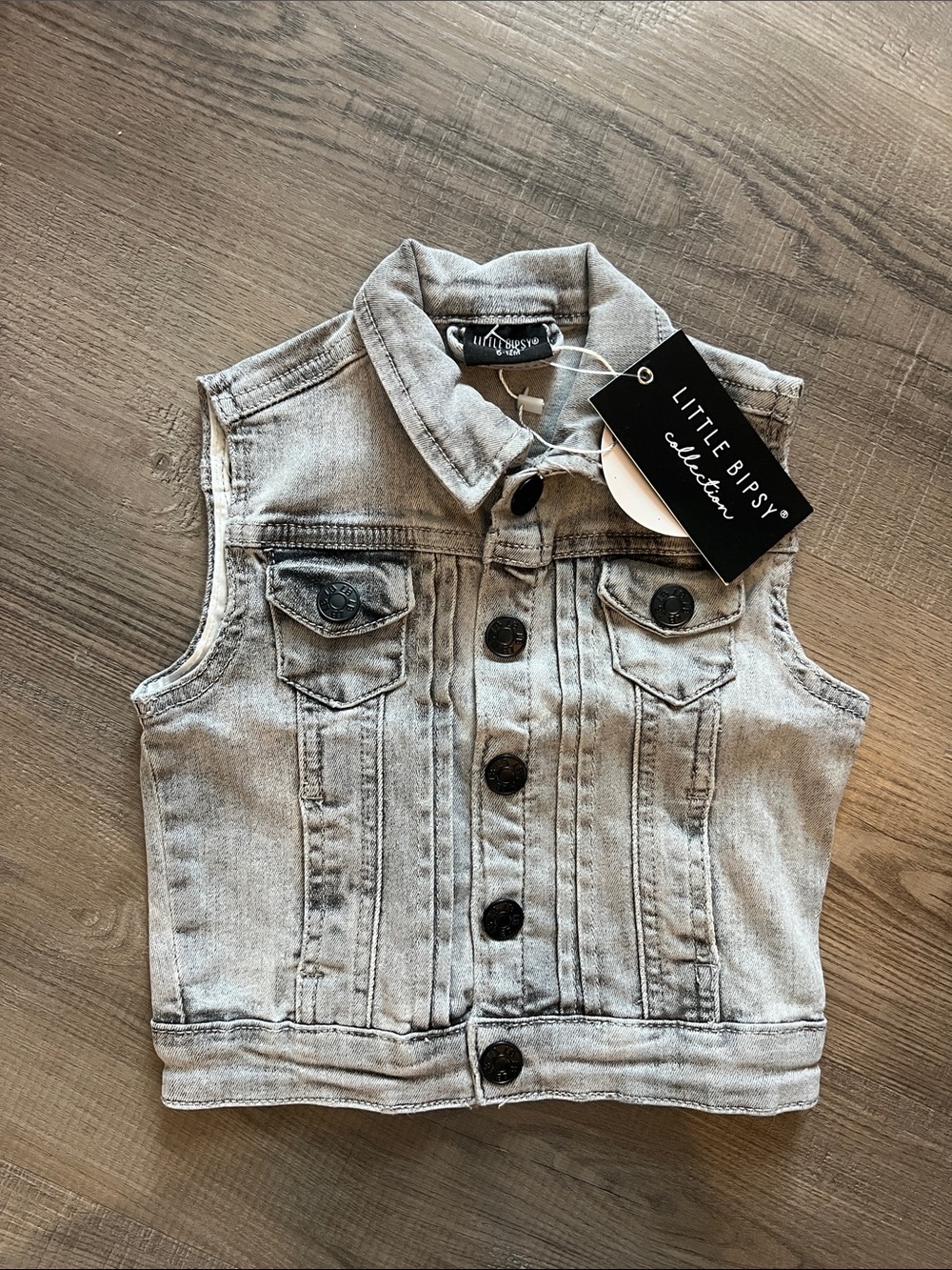 Little Bipsy Gray Washed Denim Vest